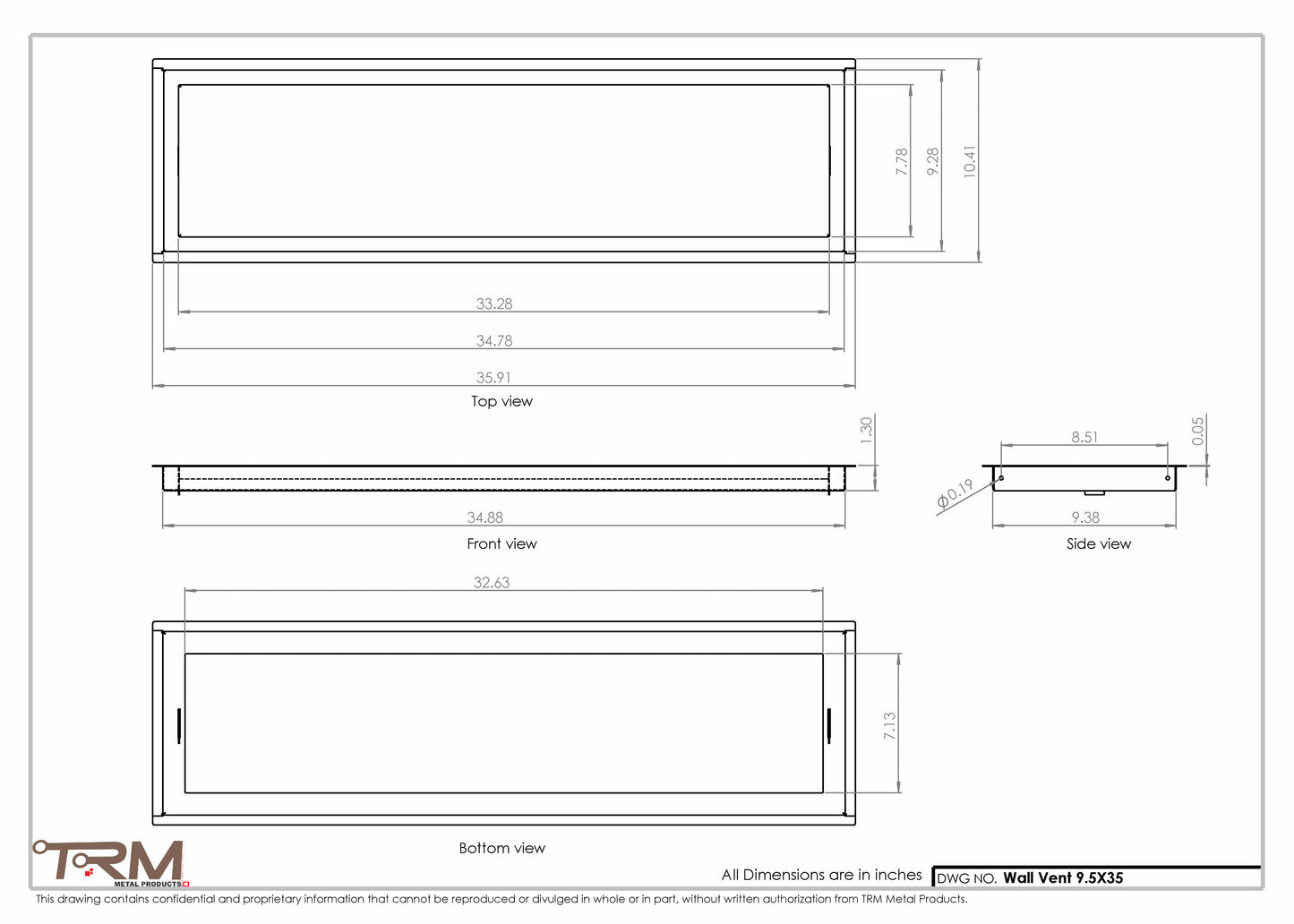 9.5x35 - Wall Vent - Modern Vent Cover -  Return Air Vent - TRM Metal  35x9.5