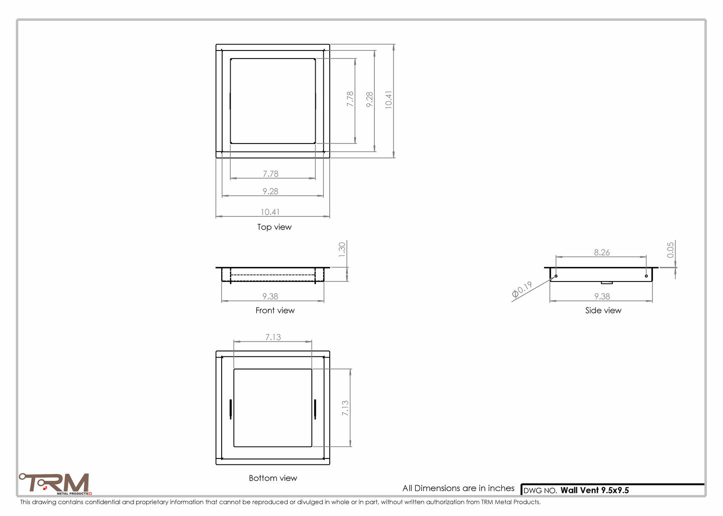 9.5x9.5 - Wall Vent - Modern Vent Cover -  Return Air Vent - TRM Metal  9.5x9.5