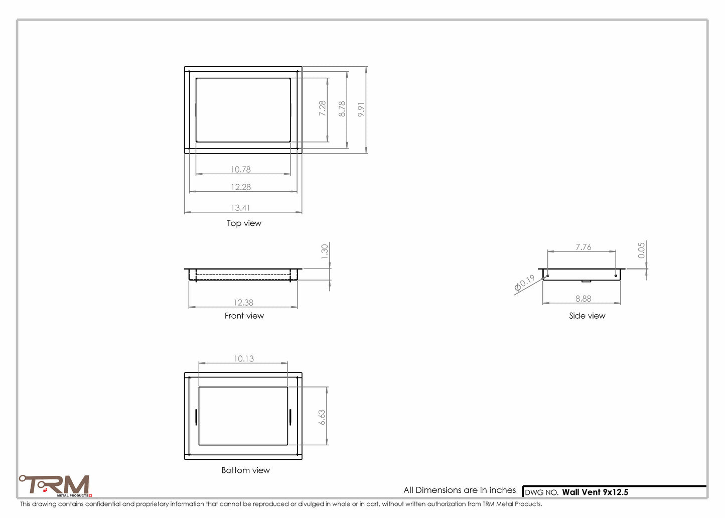 9x12.5 - Wall Vent - Modern Vent Cover -  Return Air Vent - TRM Metal  12.5x9