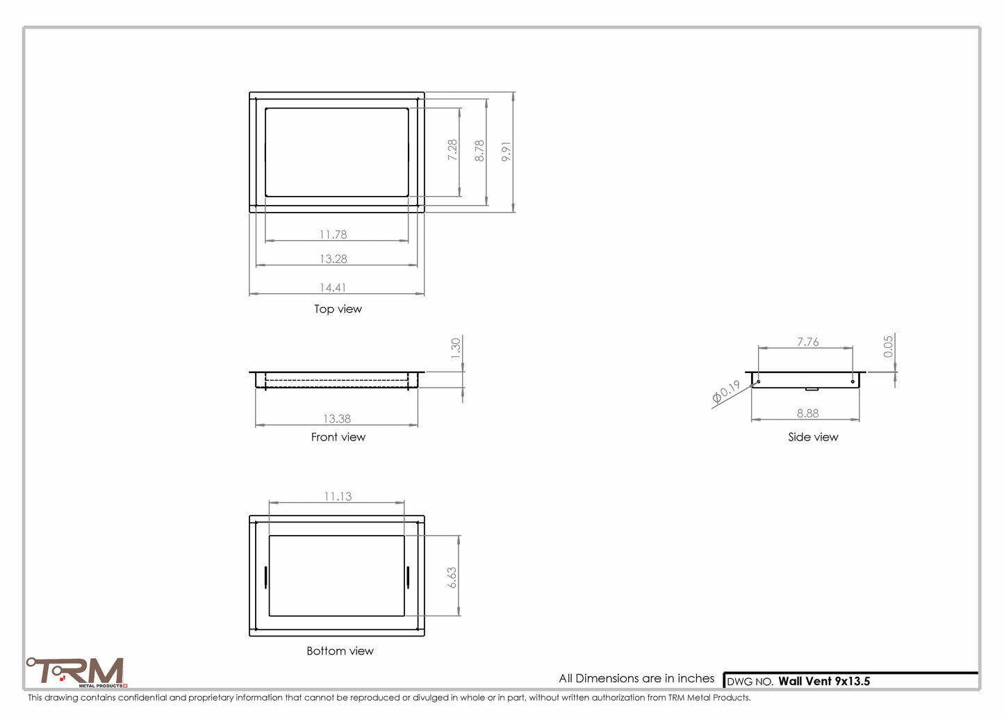 9x13.5 - Wall Vent - Modern Vent Cover -  Return Air Vent - TRM Metal  13.5x9