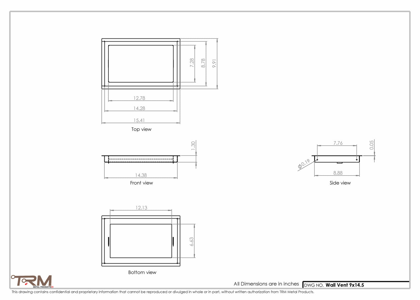 9x14.5 - Wall Vent - Modern Vent Cover -  Return Air Vent - TRM Metal  14.5x9