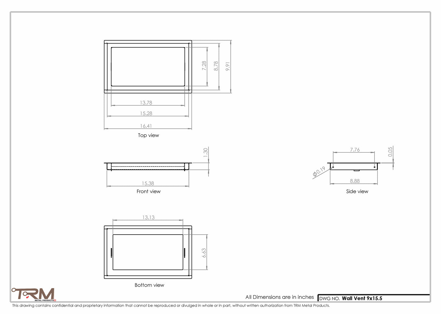 9x15.5 - Wall Vent - Modern Vent Cover -  Return Air Vent - TRM Metal  15.5x9