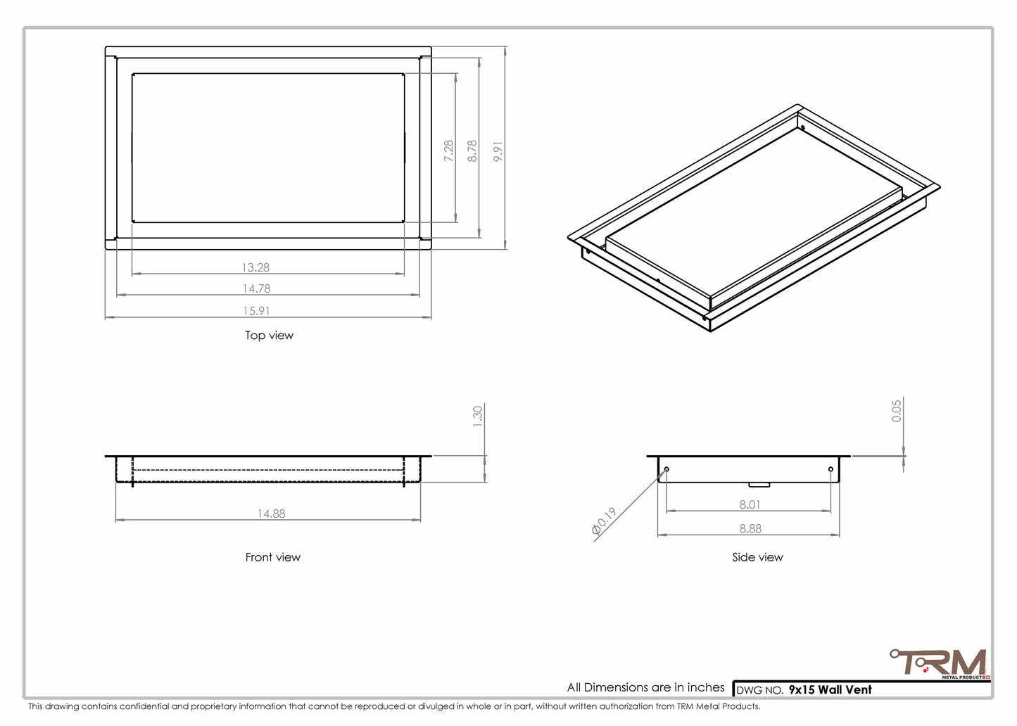 9x15 - Wall Vent - Modern Vent Cover -  Return Air Vent - TRM Metal  15x9