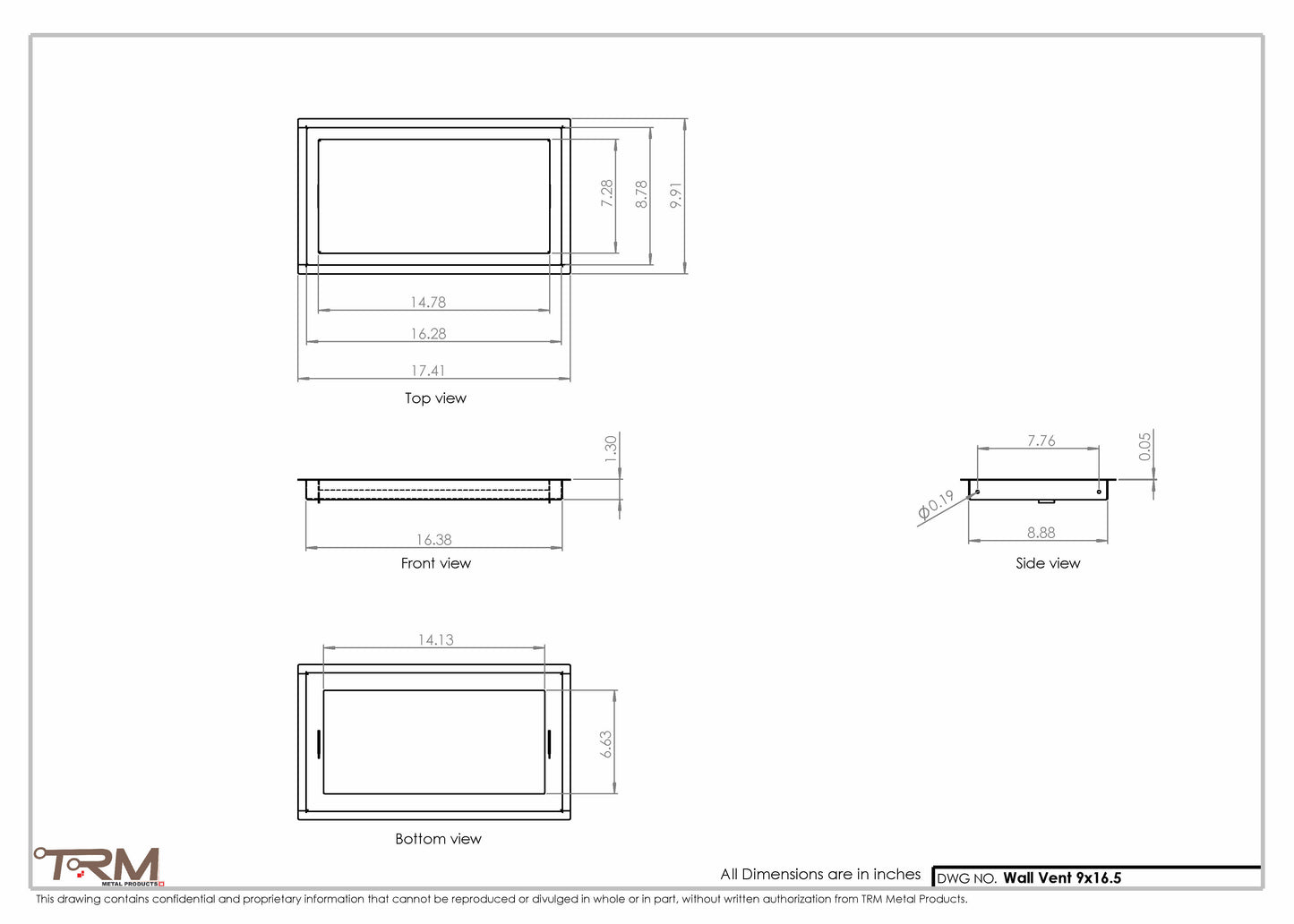 9x16.5 - Wall Vent - Modern Vent Cover -  Return Air Vent - TRM Metal  16.5x9