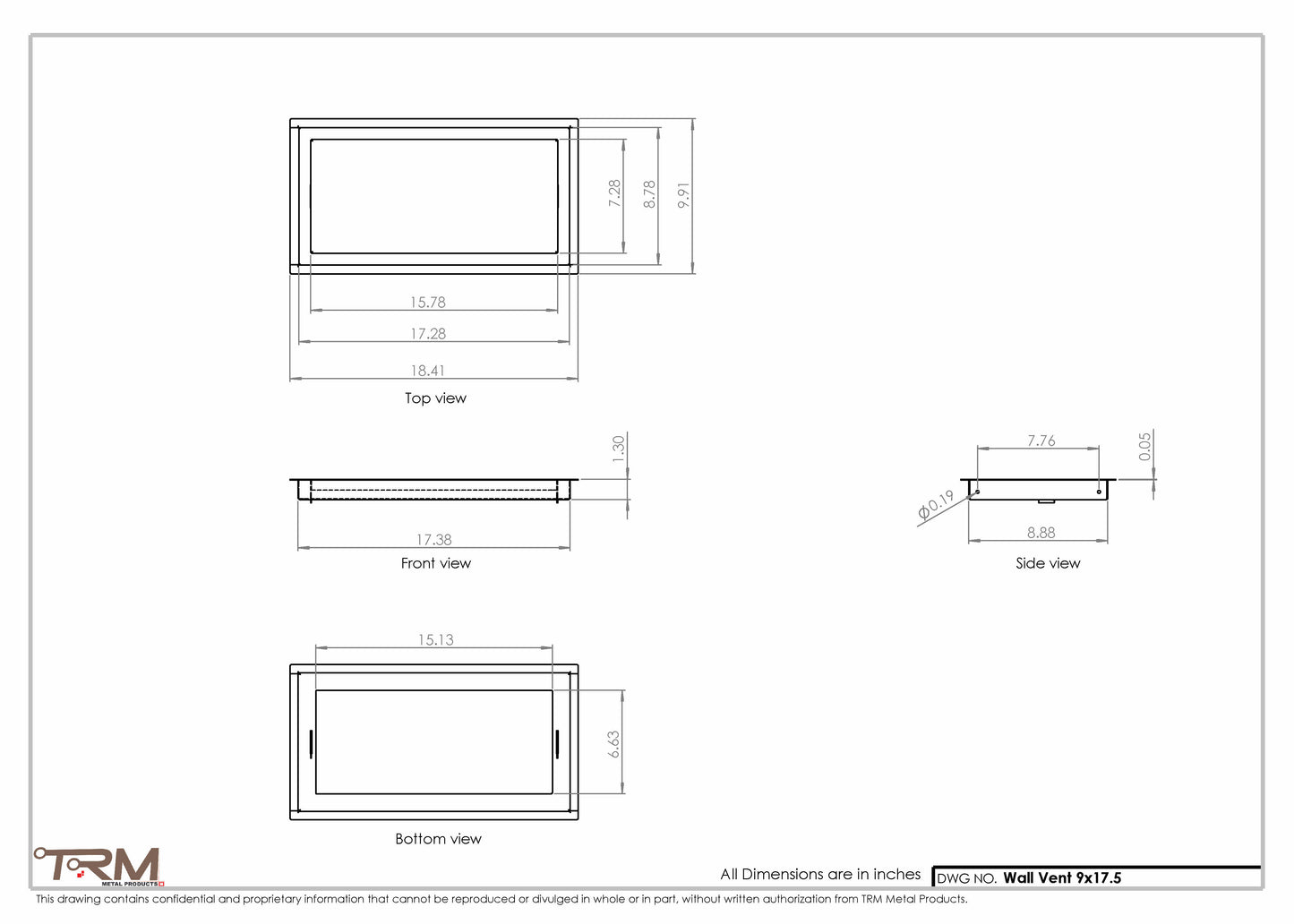 9x17.5 - Wall Vent - Modern Vent Cover -  Return Air Vent - TRM Metal  17.5x9