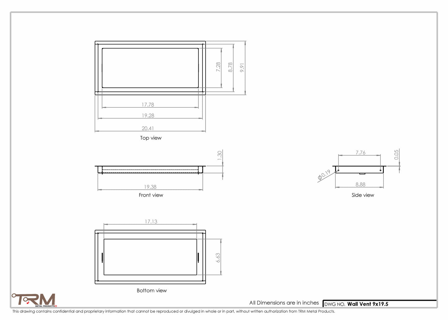 9x19.5 - Wall Vent - Modern Vent Cover -  Return Air Vent - TRM Metal  19.5x9