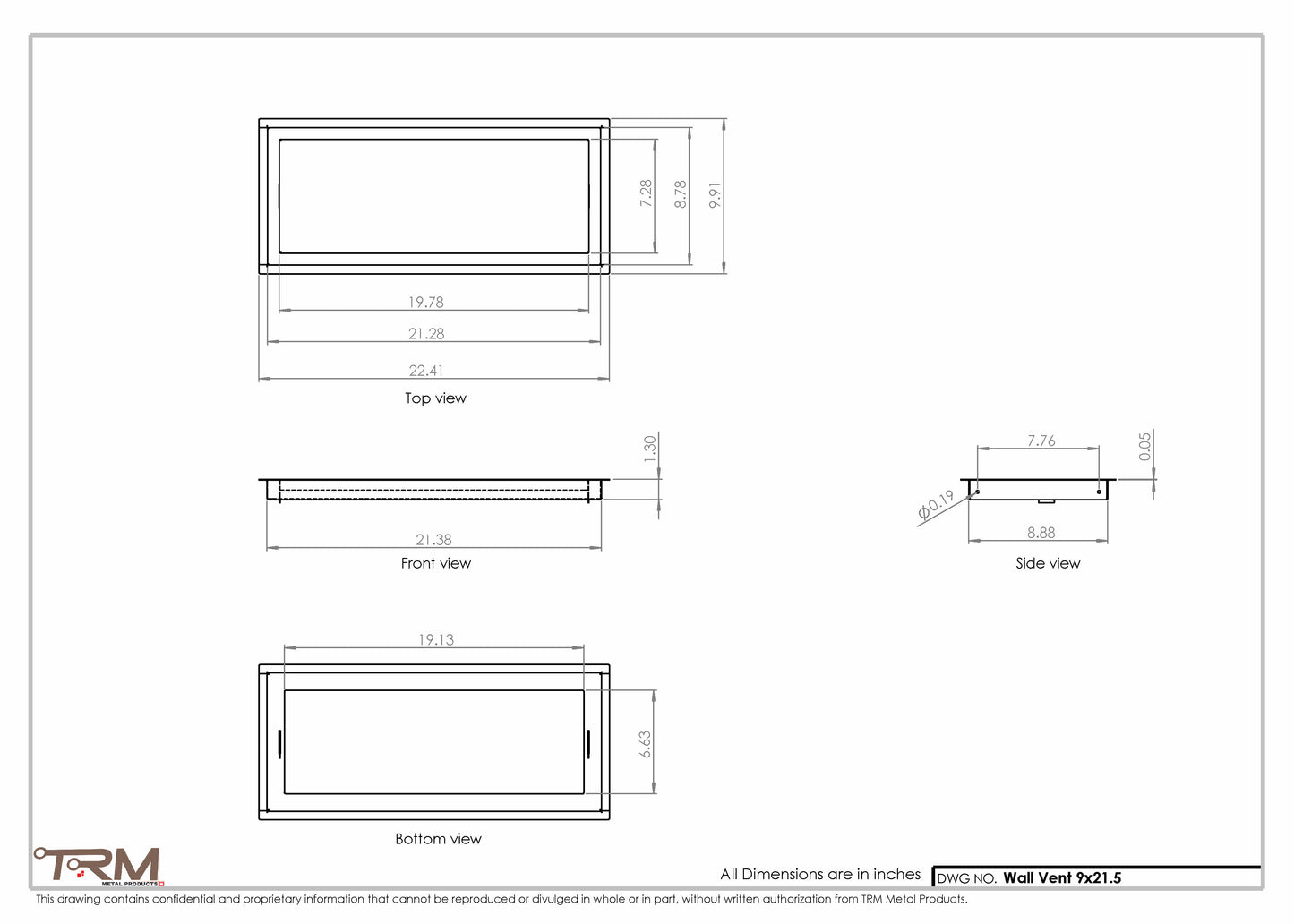 9x21.5 - Wall Vent - Modern Vent Cover -  Return Air Vent - TRM Metal  21.5x9