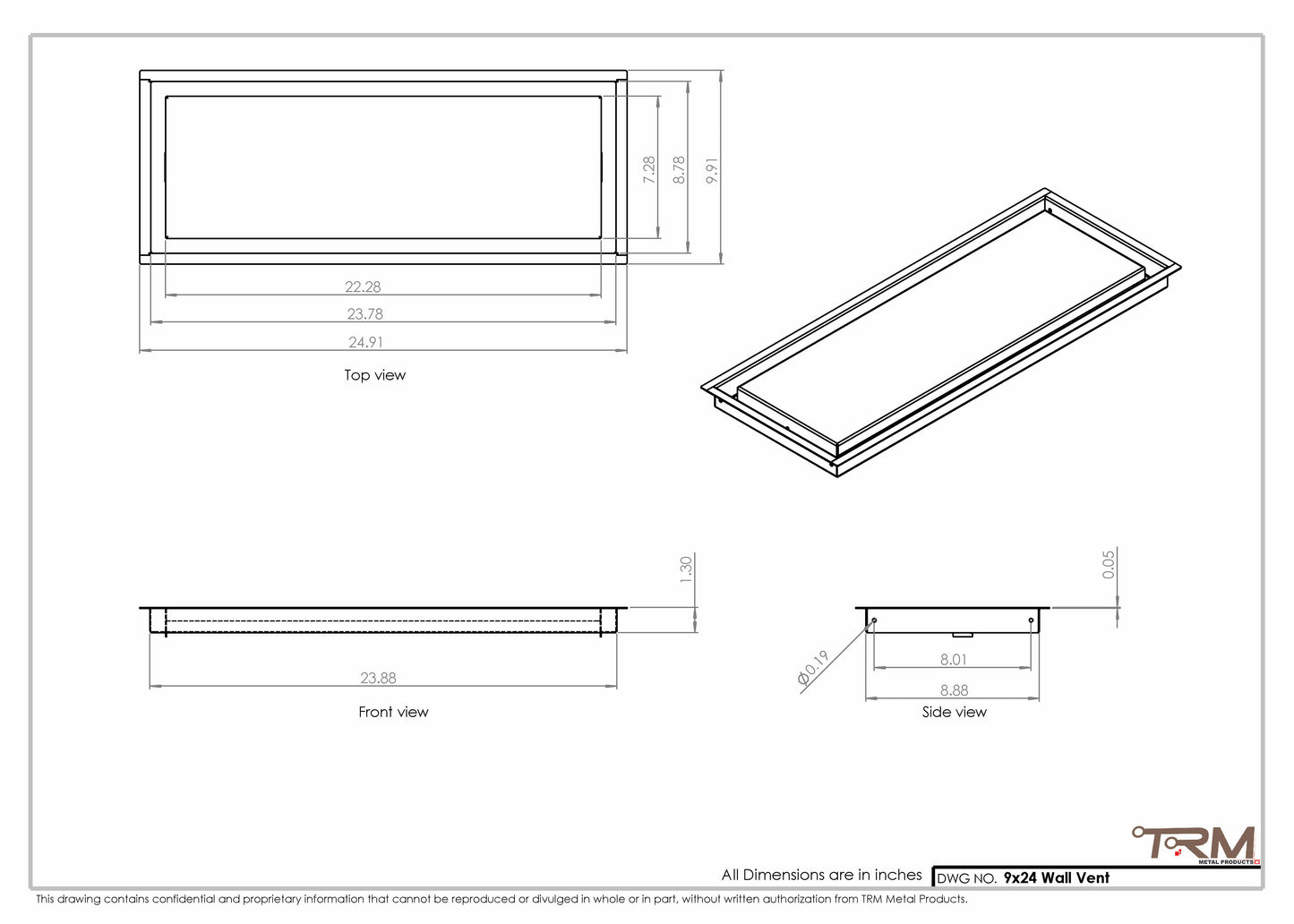 9x24 - Wall Vent - Modern Vent Cover -  Return Air Vent - TRM Metal  24x9