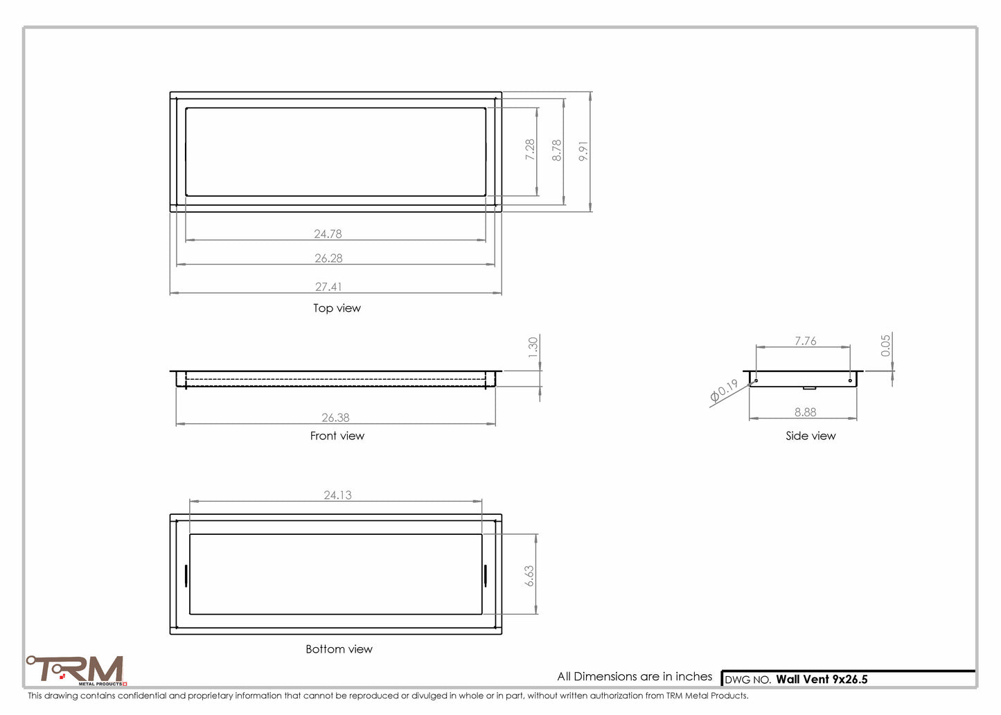 9x26.5 - Wall Vent - Modern Vent Cover -  Return Air Vent - TRM Metal  26.5x9
