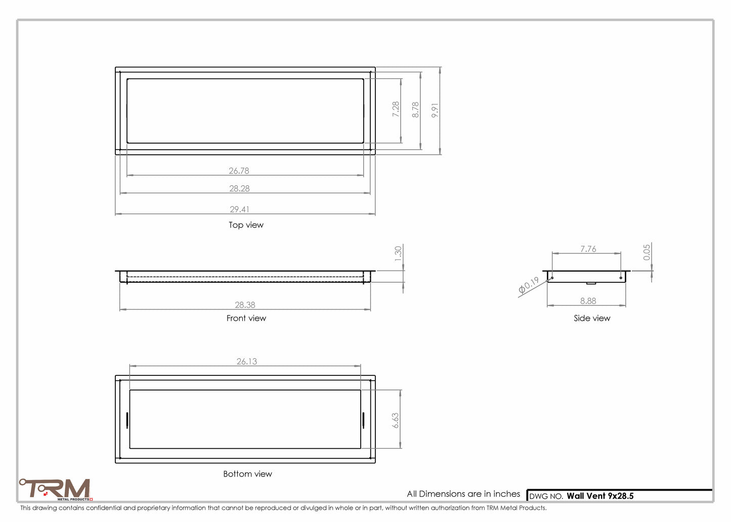 9x28.5 - Wall Vent - Modern Vent Cover -  Return Air Vent - TRM Metal  28.5x9
