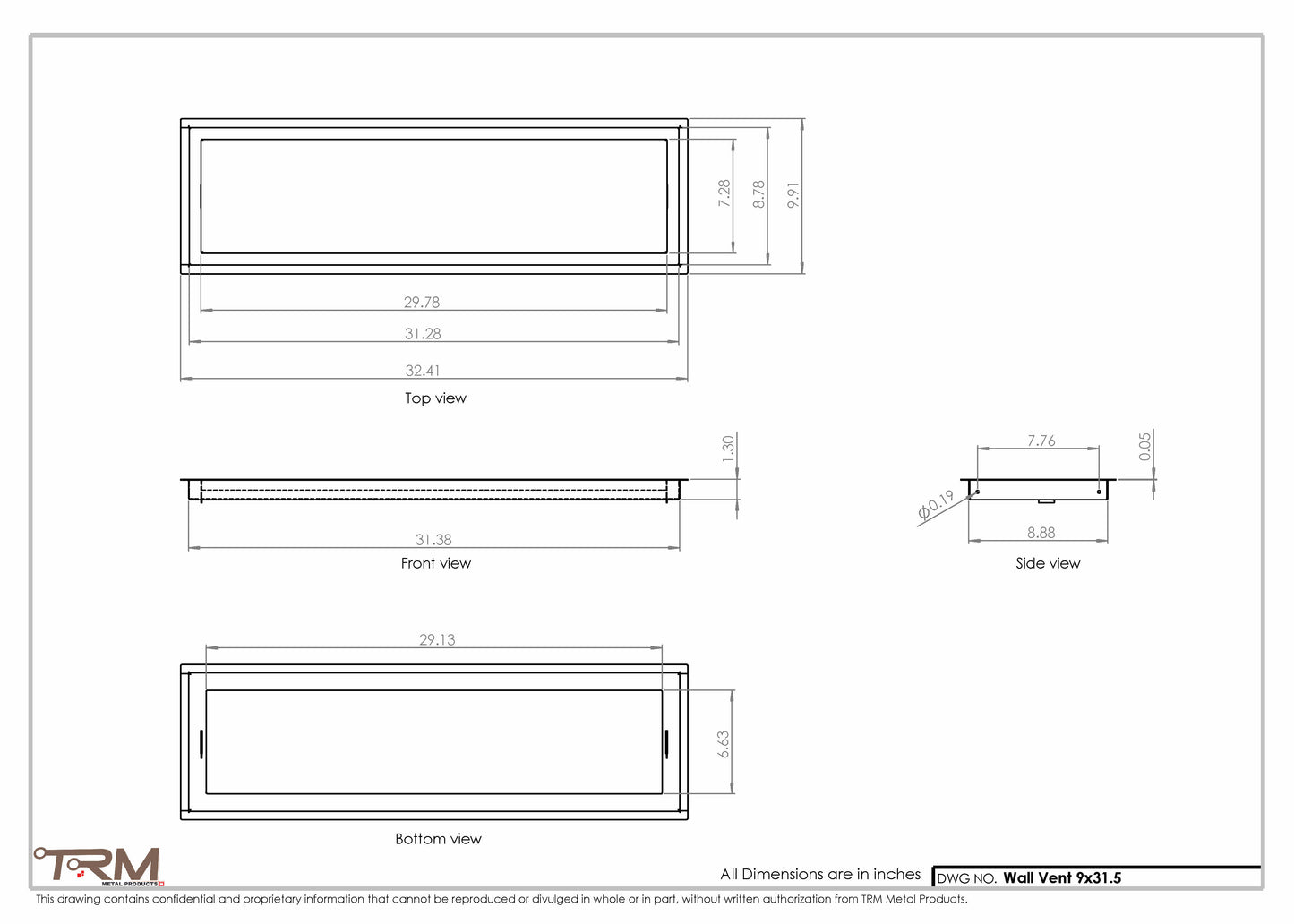 9x31.5 - Wall Vent - Modern Vent Cover -  Return Air Vent - TRM Metal  31.5x9