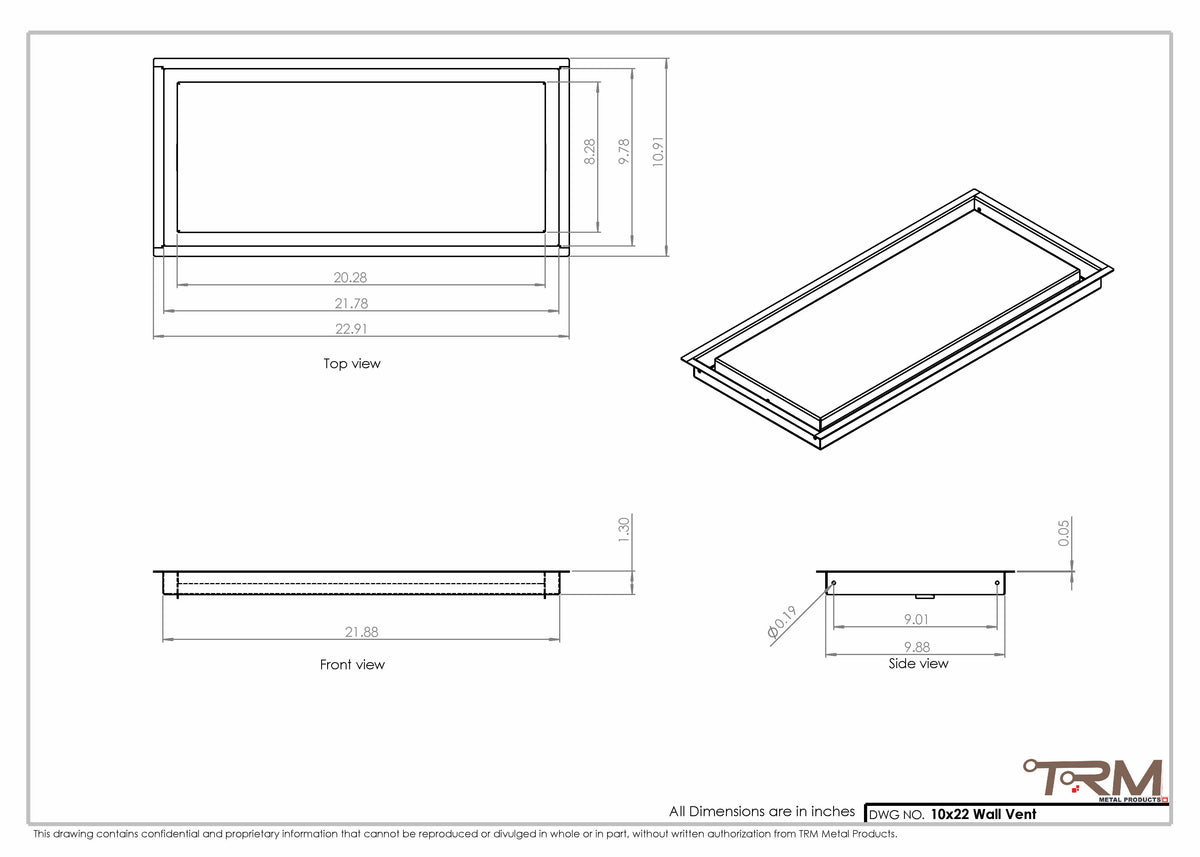 10x22 wall vent cover, dimensions drawing