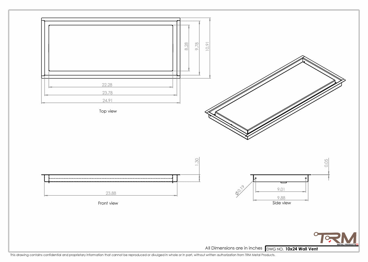 10x24 wall vent cover, dimensions drawing