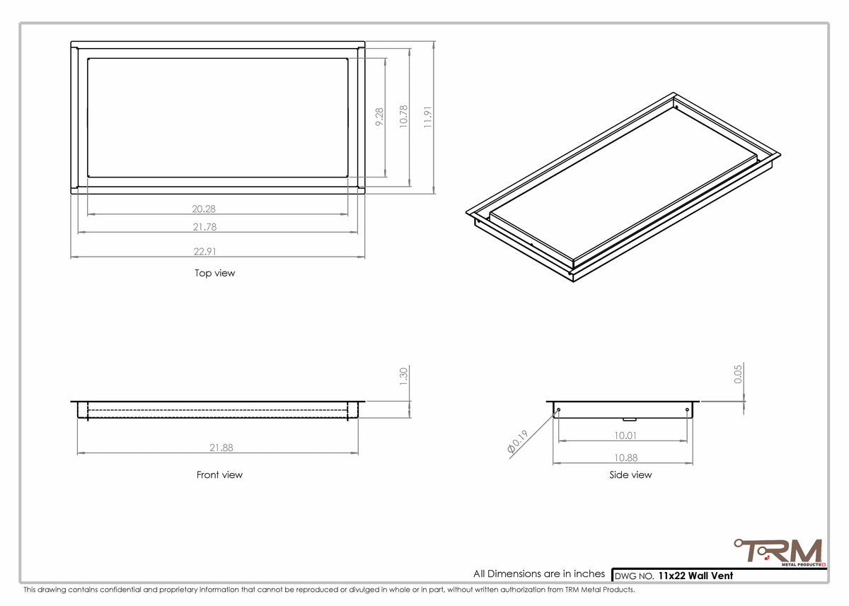11x22 wall vent cover, dimensions drawing