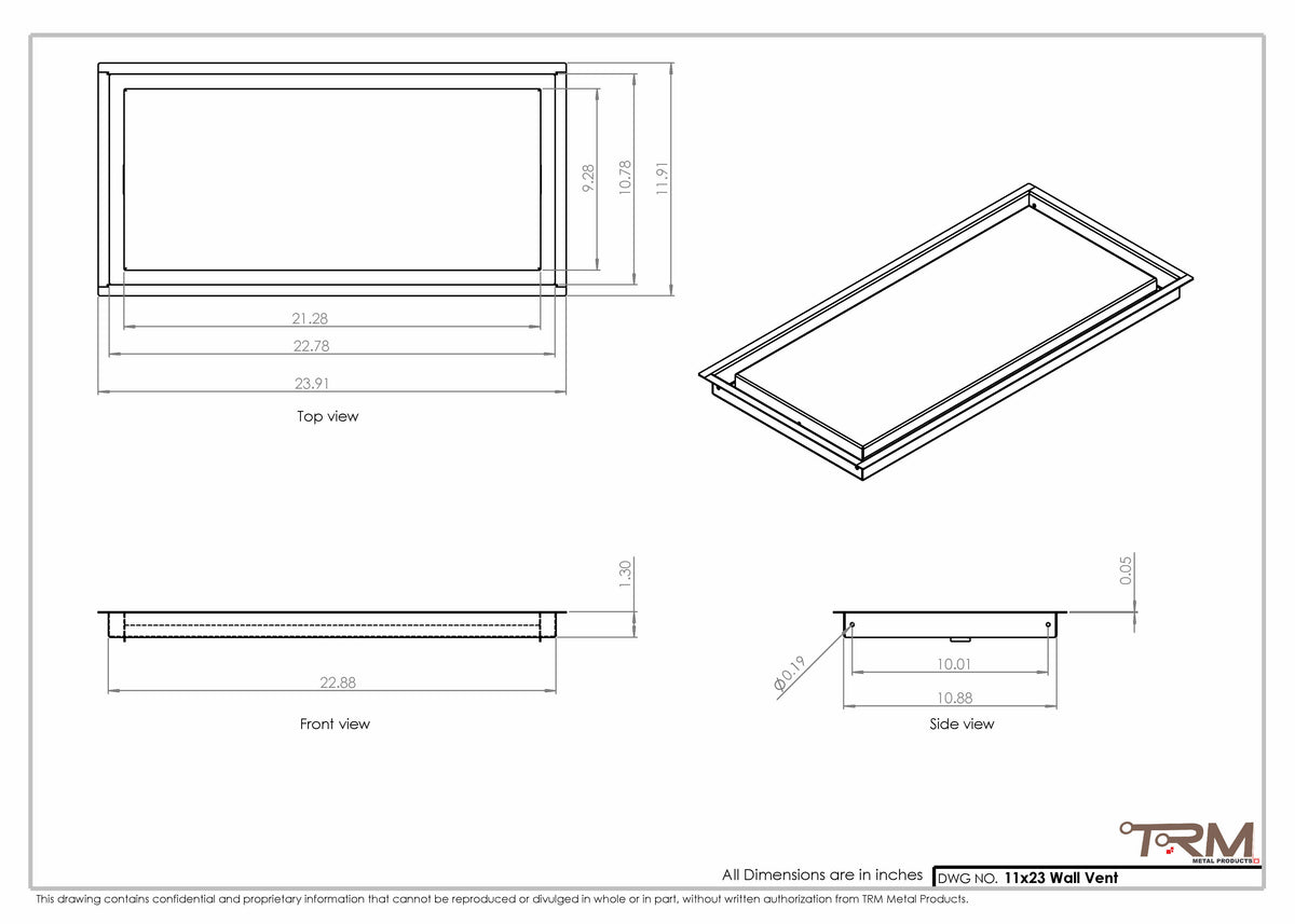 11x23 wall vent cover, dimensions drawing