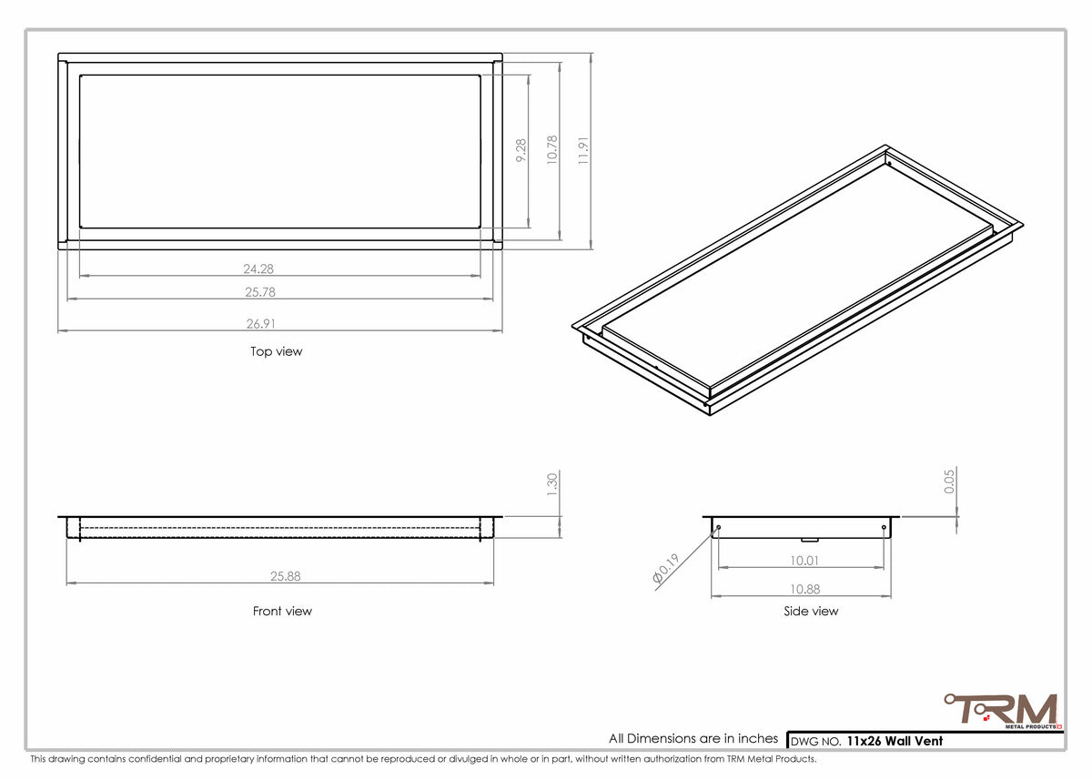 11x26 wall vent cover, dimensions drawing