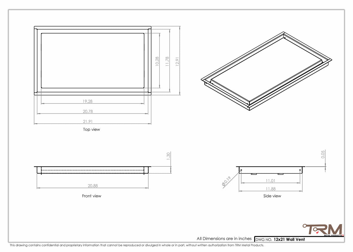 12x21 wall vent cover, dimensions drawing