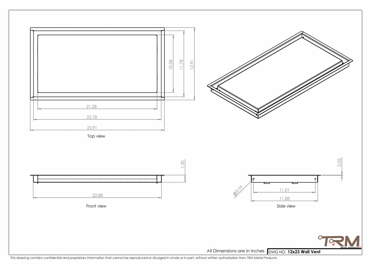 12x23 wall vent cover, dimensions drawing