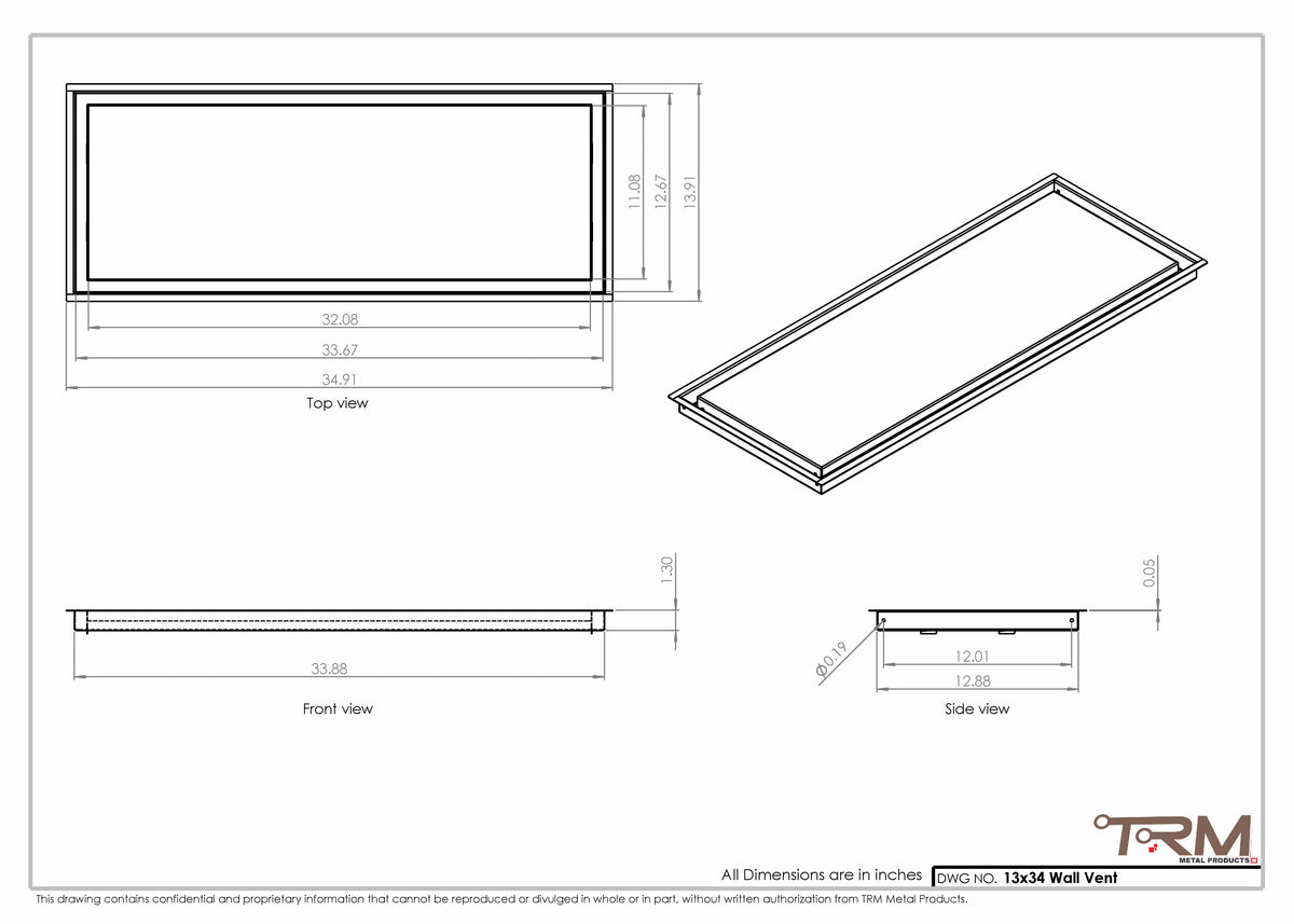 13x34 wall vent cover, dimensions drawing