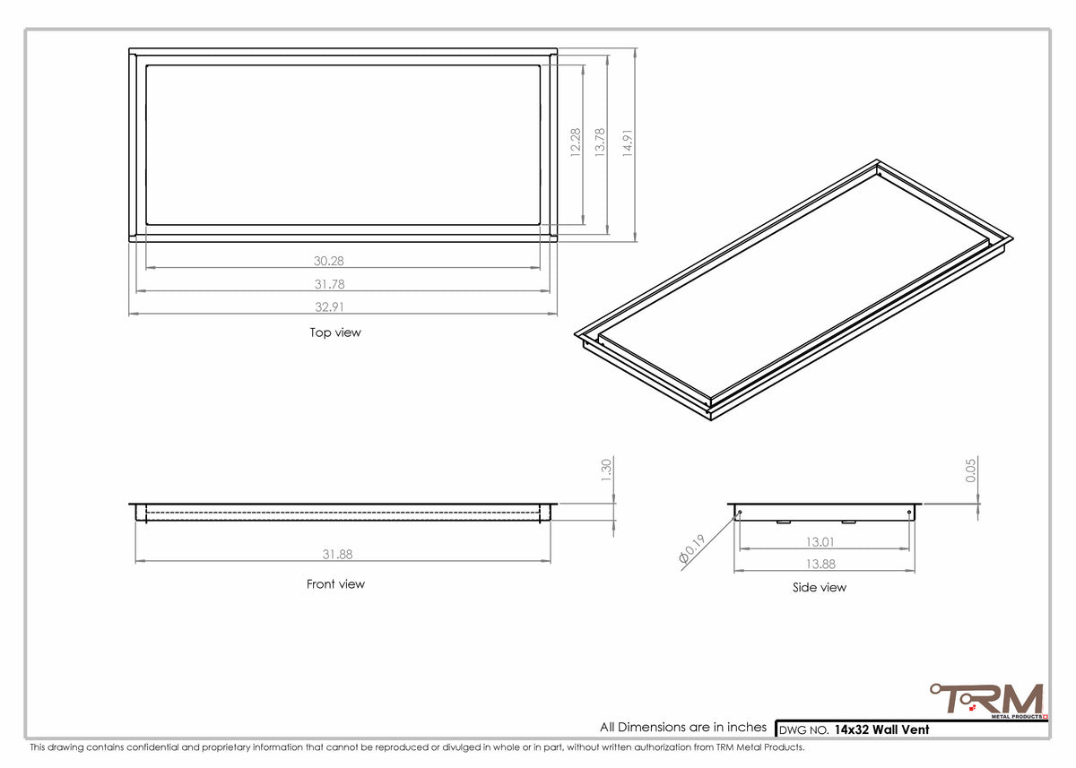 14x32 wall vent cover, dimensions drawing