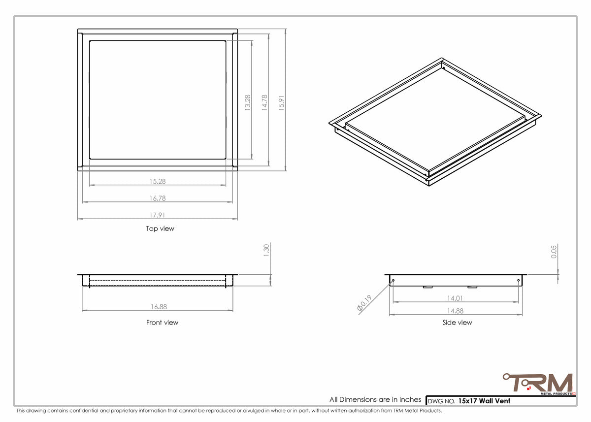 15x17 wall vent cover, dimensions drawing