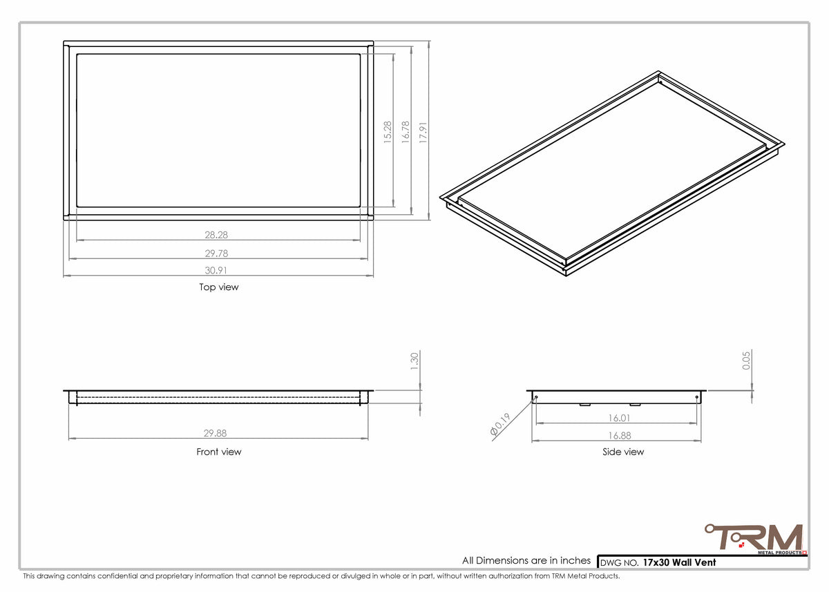 17x30 wall vent cover, dimensions drawing