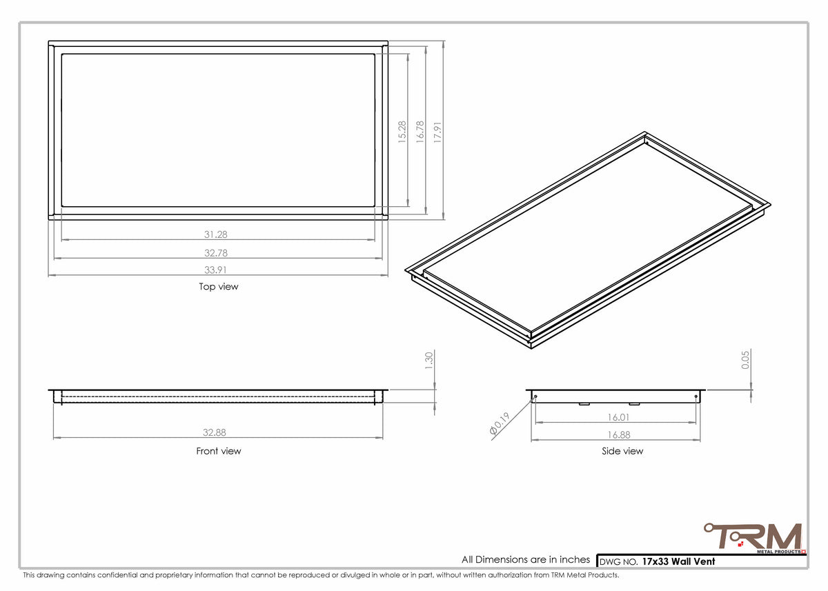 17x33 wall vent cover, dimensions drawing