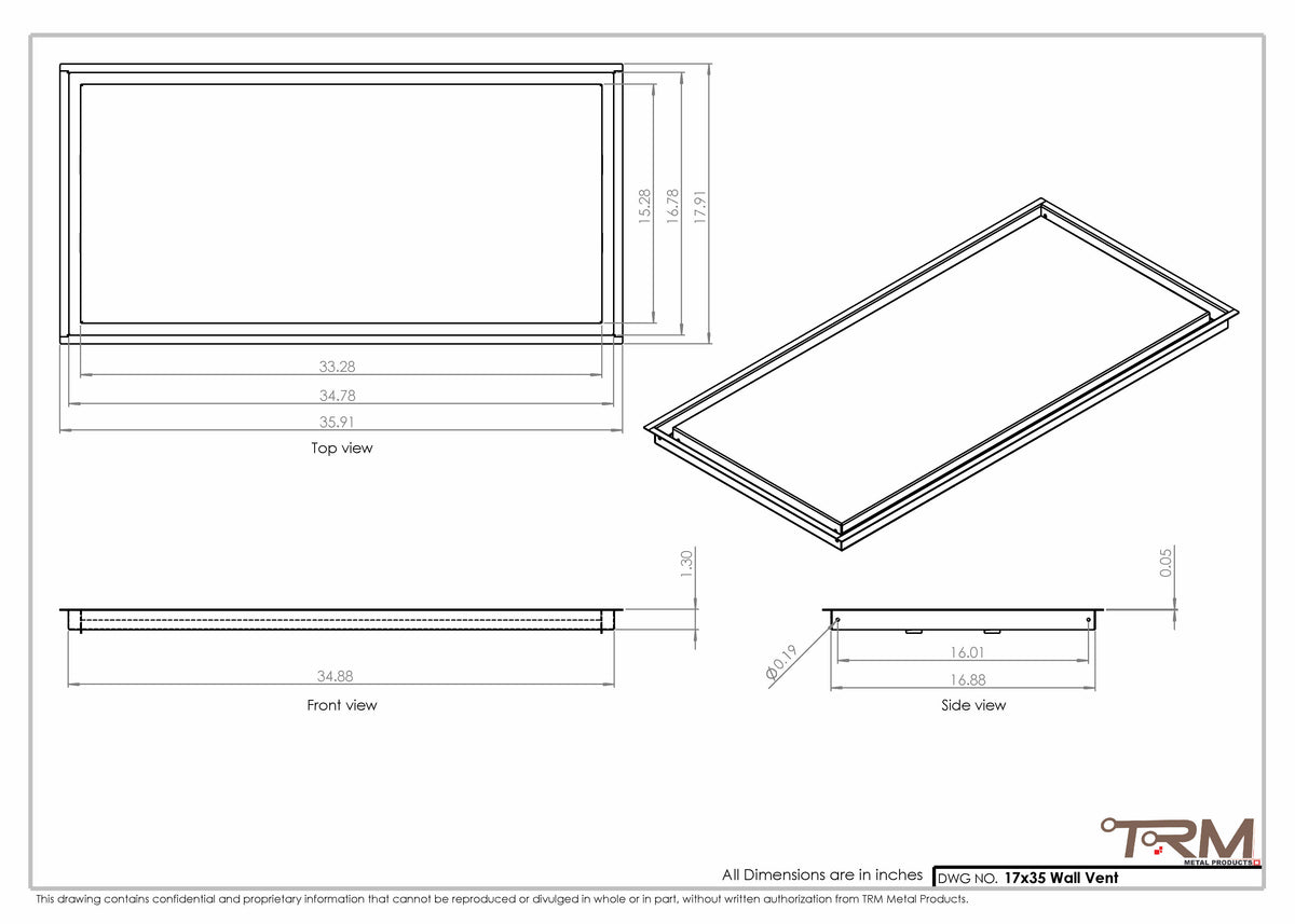 17x35 wall vent cover, dimensions drawing