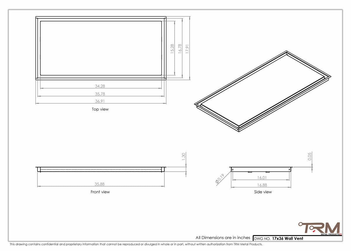 17x36 wall vent cover, dimensions drawing