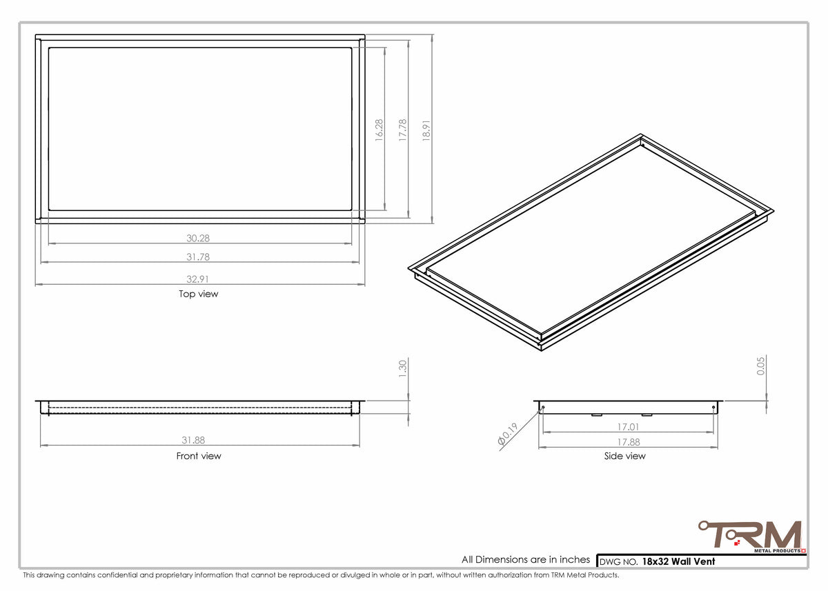 18x32 wall vent cover, dimensions drawing