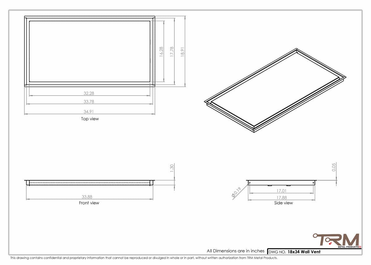 18x34 wall vent cover, dimensions drawing