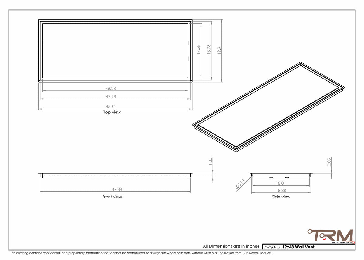 19x48 wall vent cover, dimensions drawing