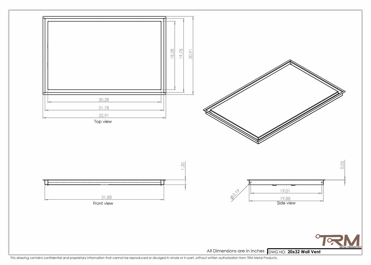 20x32 wall vent cover, dimensions drawing