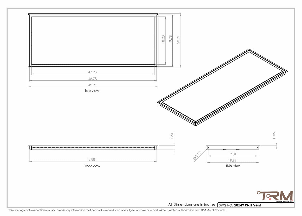 20x49 wall vent cover, dimensions drawing