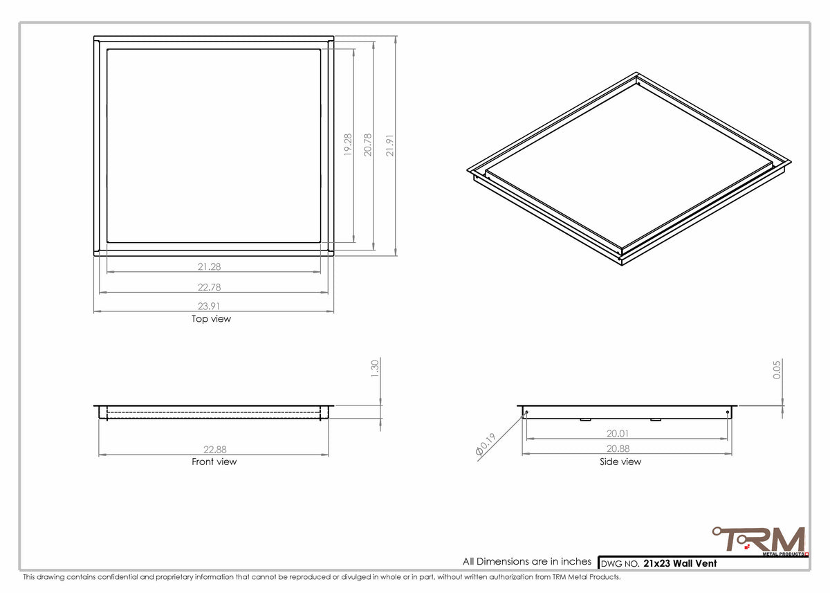 21x23 wall vent cover, dimensions drawing