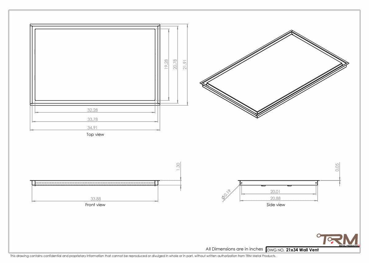 21x34 wall vent cover, dimensions drawing
