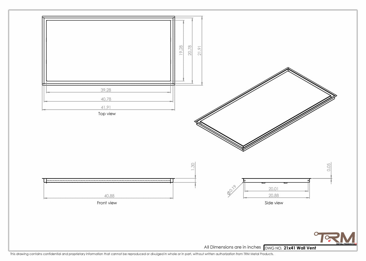 21x41 wall vent cover, dimensions drawing