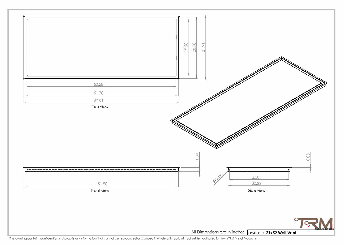 21x52 wall vent cover, dimensions drawing