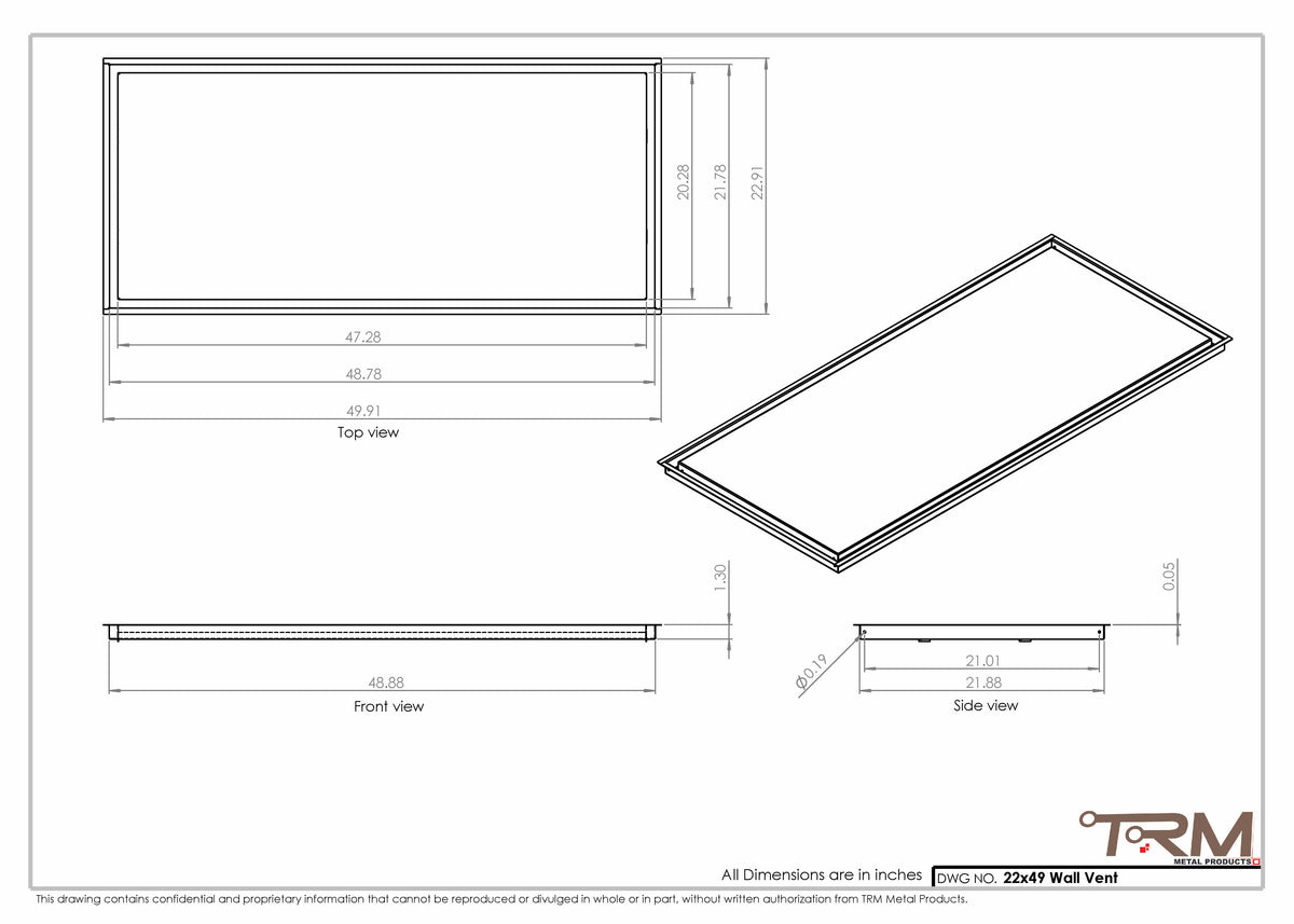22x49 wall vent cover, dimensions drawing
