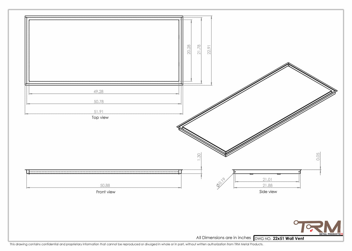 22x51 wall vent cover, dimensions drawing