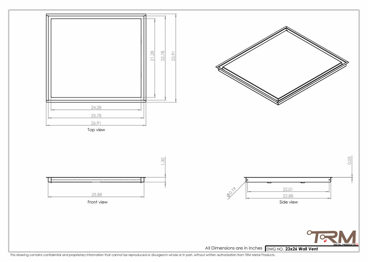 23x26 wall vent cover, dimensions drawing
