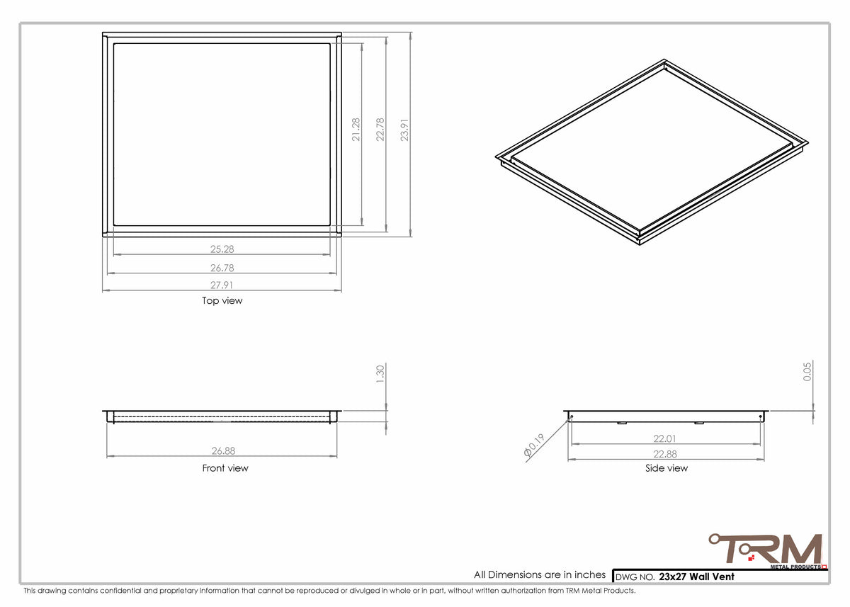 23x27 wall vent cover, dimensions drawing