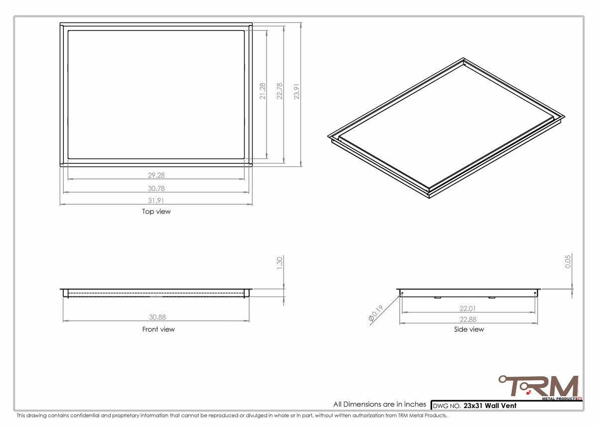 23x31 wall vent cover, dimensions drawing