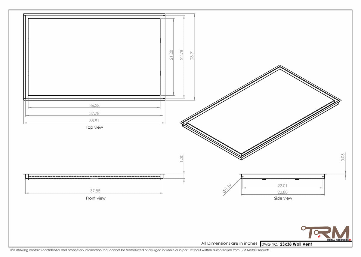 23x38 wall vent cover, dimensions drawing