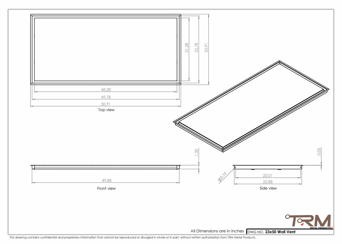 23x50 wall vent cover, dimensions drawing