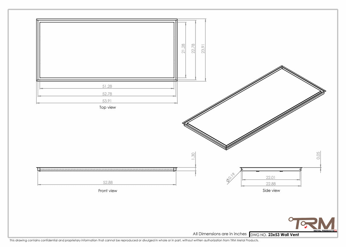 23x53 wall vent cover, dimensions drawing