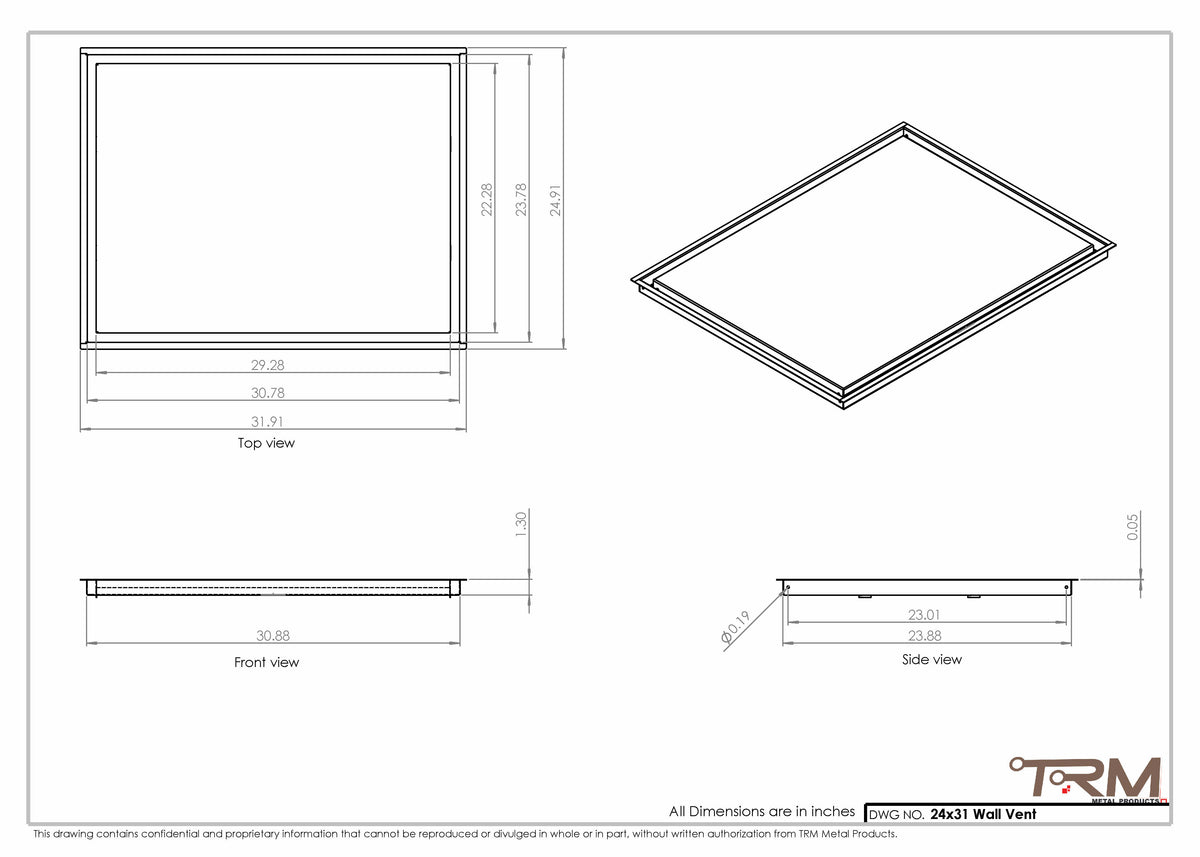 24x31 wall vent cover, dimensions drawing