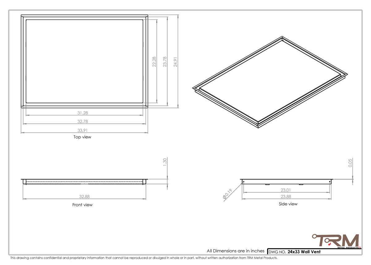 24x33 wall vent cover, dimensions drawing
