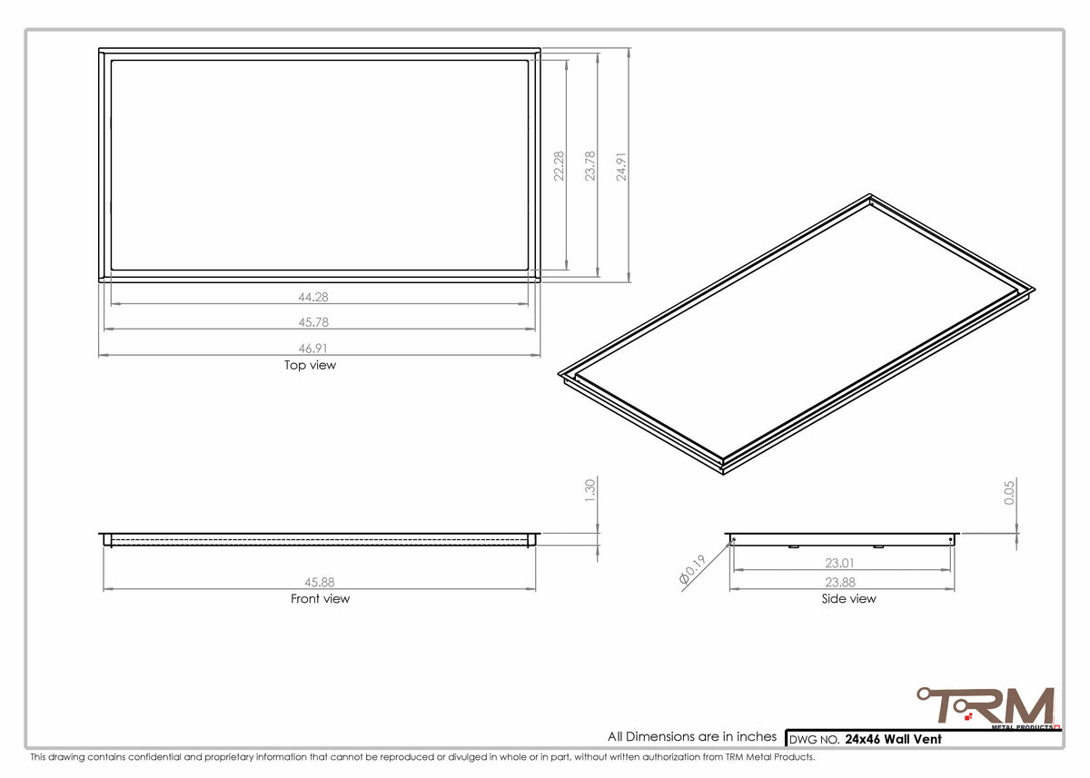 24x46 wall vent cover, dimensions drawing