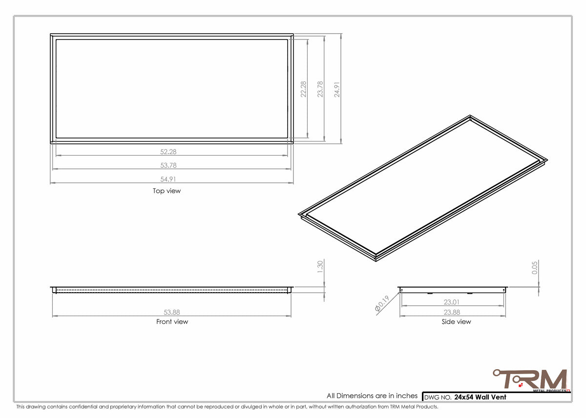 24x54 wall vent cover, dimensions drawing